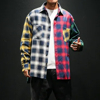 Tlač Jeseň Voľné Tričko Mužov Hip Hop Bežné Bavlna Pruhované Tričko Mužov Módy Prekladané Tlačidlo Longsleeve Camisa Košele Eg50sh