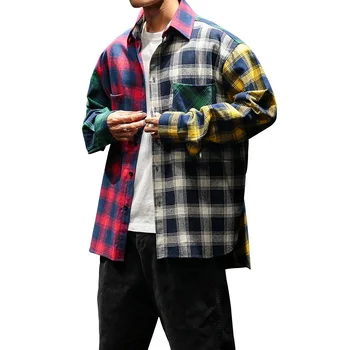 Tlač Jeseň Voľné Tričko Mužov Hip Hop Bežné Bavlna Pruhované Tričko Mužov Módy Prekladané Tlačidlo Longsleeve Camisa Košele Eg50sh