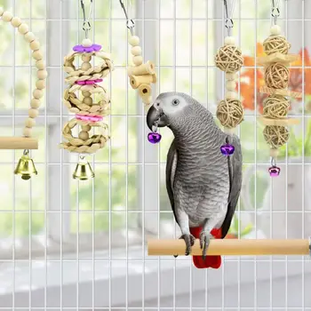 7Pcs Papagáj Žuvanie Hračky z Prírodného Dreva Vtáka, Hojdačka, Lezenie na Závesné Ostriež Bell Ball