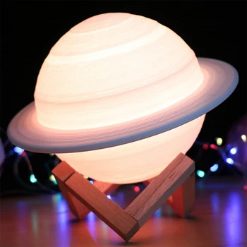 3D Tlač Saturn Lampa Mesiac Lampa 16 Farieb Zmena USB LED Nočné Svetlo Neba Planéta Mesiac Svetlo Domova Darček