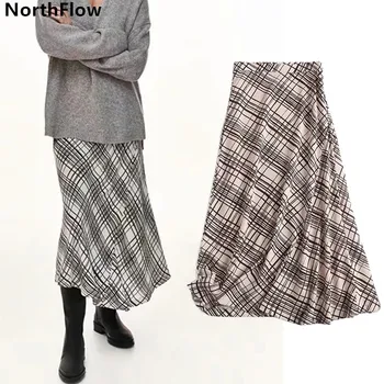 Northflow 2021 Sukne Ženy Faldas Mujer moda Prekladané Koberčeky Jednoduché, Bežné Midi Anglicko Harajuku štýl Saia Sukne Dámske