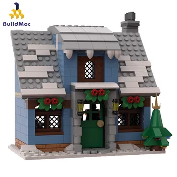 BuildMOC Zimné Dedine Dom, Výhľad na Ulicu Model Modulárny Apokalypsa Model Stavebné Bloky pre Deti 594pcs