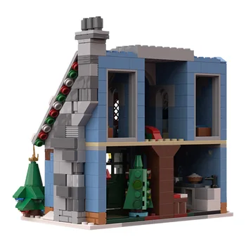 BuildMOC Zimné Dedine Dom, Výhľad na Ulicu Model Modulárny Apokalypsa Model Stavebné Bloky pre Deti 594pcs