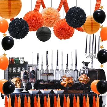 55pcs Halloween Podujatia, Party Dekorácie, Papierové Lucerny Strapce Visia Garland Banner Tkaniva Pom Poms Ďatelina Garland Balóny