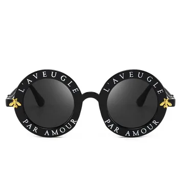 Retro Okrúhle Slnečné Okuliare Ženy Značky Dizajnér Anglické Písmená Bee Kruhu Slnečné Okuliare Módne Ženské Odtiene Oculos