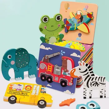 Drevené 3D Baby Hračky, Puzzle Cartoon Zvierat Inteligencie Deti Vzdelávacie Hračka Detí Vzdelávania Skladačka