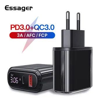 Essager LED Rýchle Nabíjanie 3.0 USB Nabíjačka, PD3.0 PD QC3.0 QC USB Typu C Mobilného Telefónu Rýchlo Nabíjačka Pre iPhone pre Samsung