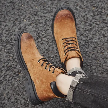 Módne pánske outdoorové bezpečnostná obuv nepriestrelný materiál podrážky ľahký izolácie, Originálne kožené zimné čižmy mužov