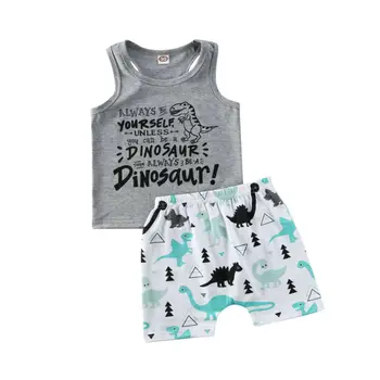 Dropshipping Detské Oblečenie dieťa Boys Dieťa Dinosaurus Šaty bez Rukávov T-shirt Topy+ dinosaurus, Šortky, Nohavice, Oblečenie Set