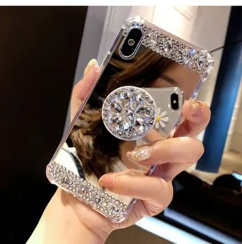 Luxusné očí bijúce Iskru Bling kryštál Diamantu Stojan Mäkké Zrkadlo Zadný Kryt Pre Samsung S20 S10 S8 S9 Plus Poznámka: 20 10 9 Telefón Prípade