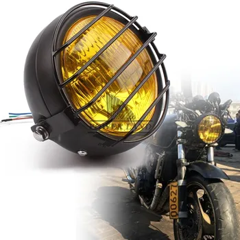 Motocykel Čierna Kovová Retro 12V Hi/Low Bean Blub, Žltá Objektív Predného Svetlometu+Gril Maska Pre Honda CB100 CB125S CL GN125 CG125