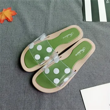 Letné Papuče, sandále, Topánky Žena 2021 Bodky Transparentné, otvorené Prst Flip Flops Jasné Ženy Vonkajšie Ploché Pláži Listov
