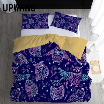 UPWANG 3D posteľná bielizeň Nastaviť Sova Zvierat Potlačené Obliečky/Deka Kryt Nastaviť Bedcloth s obliečka na Vankúš Posteľ Nastaviť bytového Textilu #MTY01