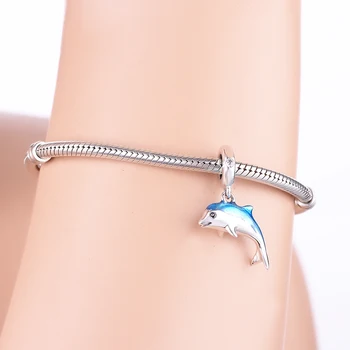 Veľkoobchodná cena 2020 Lete Nové 925 Sterling Silver Trblietavé Dolphin Visieť Charms Korálky pre Ženy DIY Šperky