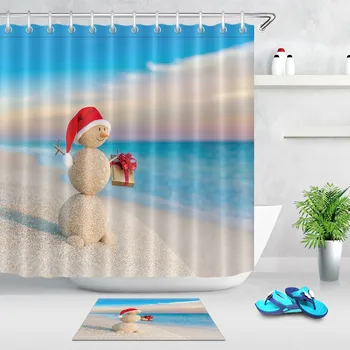 Vianočné Sandy Snehuliak Sprchový Záves s Koberec Extra Dlhé Kúpeľňa Nepremokavé Eco-Friendly Polyester Textílie Pre Vaňou Dekor
