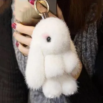 Pom Pom Mini Králik Keychain Dievča Rabbit Reálne Noriek FurKeychain Keychain Trinket Reťaze Bunny Zajačiky Zajačie Kože Telefón Prívesok