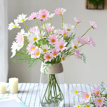 5 ks/set DIY Daisy Umelé Kvety Dlhé Pobočky Kytice, Svadobné Dekorácie, Svadobné Hodváb Falošné Kvet Príslušenstvo