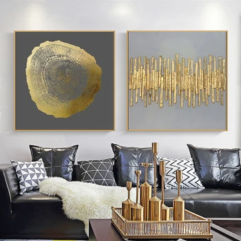 Abstrakt Zlatý Strom Krúžky Textúra Zlaté Lístie Plátno Maľovaní Plagátov A Vytlačí Domova Wall Art Obrázky Pre Obývacia Izba