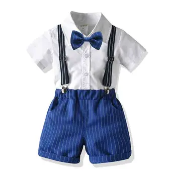 Baby Boy Šaty Nastaviť Lete Gentleman Oblek Pre Batoľa Motýlik Tričko+Traky Šortky Formálne Chlapcov Deti Vyhovuje