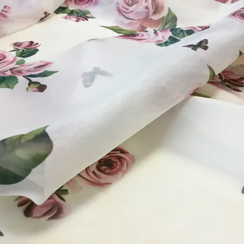 High-end digitálna tlač na jar a v lete ruže vzor módne textílie košeľu matku a dieťa šaty vlastné 147cm široký