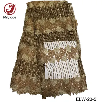 Nový príchod afriky čipky textílie s kamienkami kvalitné vyšívané čipky a tylu nádhernej francúzskej čipky strany tkaniny ELW-23