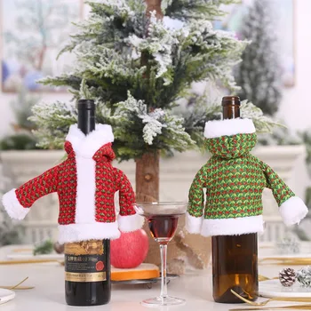 1PC Luxusný sveter fľaša vína nastaviť Vianoce s kapucňou, fľaša vína package holiday stôl dekorácie