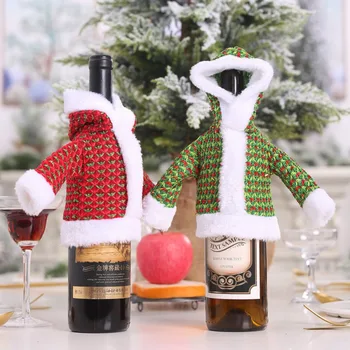 1PC Luxusný sveter fľaša vína nastaviť Vianoce s kapucňou, fľaša vína package holiday stôl dekorácie