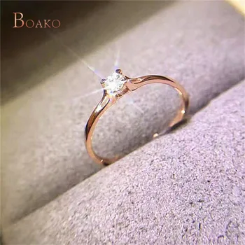 Jednoduché Tenké Prst Prsteň Biele Kubický Zirkón Zásnubný Prsteň Rose Gold Color Stohovanie Snubný Prsteň Pre Ženy Minimalistický Šperky Z4