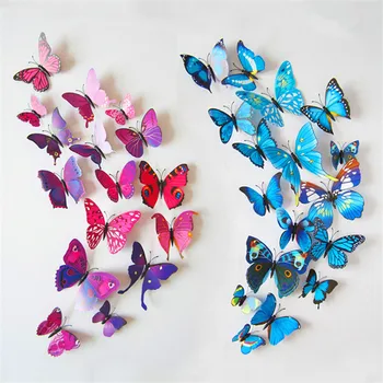 12pcs/veľa Motýľ Domáce Dekorácie 3D Simulácia Buterfly Samolepky na Stenu Domov Obývacia Izba Odtlačkový Magnet Remesiel Dovolenku Dekorácie