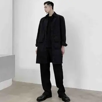 Pekný veľké vrecko módne tričko tmavé tričko pánske pracovné odevy Yamamoto stredná dĺžka voľné kaderníctvo jeseň
