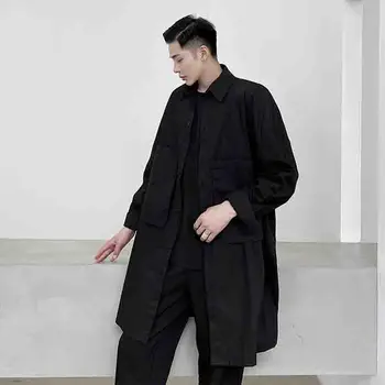 Pekný veľké vrecko módne tričko tmavé tričko pánske pracovné odevy Yamamoto stredná dĺžka voľné kaderníctvo jeseň