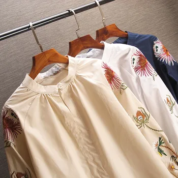 Biele Tričko dámske Bavlnené Tričko Voľné kórejský Štýl, Pulóver, Vyšívané Blúzka Žena Voľné Tričko Blusas Mujer De Moda 2020