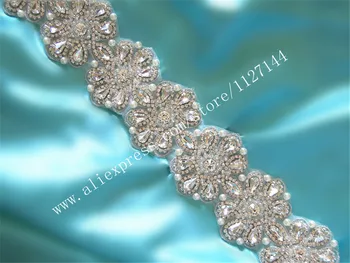 (30 kusov) Veľkoobchodný svadobný krídla strane perlové striebornej jasné, crystal drahokamu nášivka na svadobné šaty krídla pás WDD0639