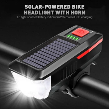Slnečná energia Bicyklov Svetla s Horn LED Cestnej Horský Bicykel Predné Svetlo s USB Nabíjateľné Svetlometov 3 Režimy Bicykli Svetlometov