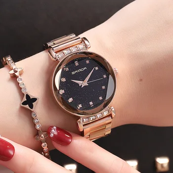 SANDA Rose Gouden Horloge Vrouwen Quartz Horloges Dames Top Merk Luxe Kamienkami Vrouwelijke Horloge Meisje Klok Relogio Feminino