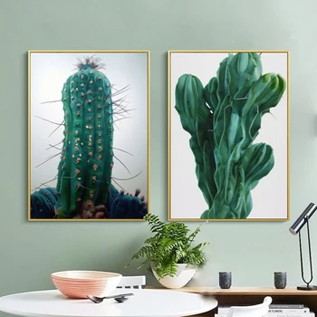 Červená Modrá Žltá Kaktus Plátno Na Maľovanie Foto Zelená Rastlina, Plagát, Obývacia Izba Domáce Dekorácie Tlač Wall Art Škandinávsky Štýl