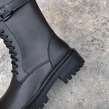 Lenkisen 2020 nové zimné topánky reálnom kožené pracky dekorácie hrubé med päty kolo prst na zips, pekný útulný polovici teľa topánky L19