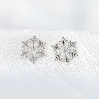 925 Sterling Silver Snowflake Zirkón Stud Náušnice Pre Ženy, Vianočné Zimné Luxusné Earings Módne Šperky Jemné Flyleaf