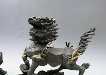 Čína bronzová socha medi Prosperujúce Zhromažďovanie Foo Psov Kylin pár Socha