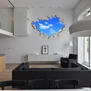 Nové Kreatívne Blue Sky 3D Nálepka Stereo Strop Obývacej Izby, Spálne, Samolepky na Stenu z PVC, Modrý 50*70 cm Non-Jedovaté dropshipping 2017