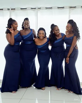 PEORCHID Kráľovská Modrá Afriky Družičky Šaty morskej panny Saténová Čipka Jedného Pleca Plus Veľkosť Večerné Šaty Pre Svadobné Party 2021