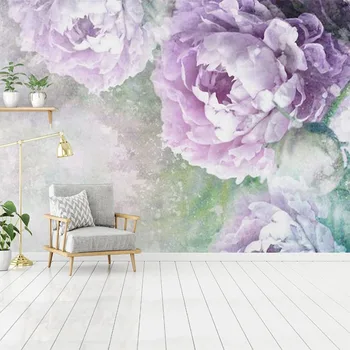 Vlastné Nástenné Tapety 3D Ručne Maľované Akvarel Fialové Kvety Nástenné Maľby Obývacia Izba, Spálňa Romantický Abstraktných De Parede 3 D
