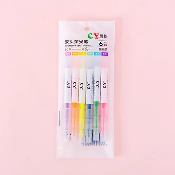 6 Farby A Veľa Tvorivých Kawaii Dvojité Hlavu Pastel Zvýrazňovače Set Roztomilé Fluorescenčné Marker Pero Na Škole Japonský Kancelárske Potreby