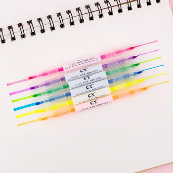 6 Farby A Veľa Tvorivých Kawaii Dvojité Hlavu Pastel Zvýrazňovače Set Roztomilé Fluorescenčné Marker Pero Na Škole Japonský Kancelárske Potreby