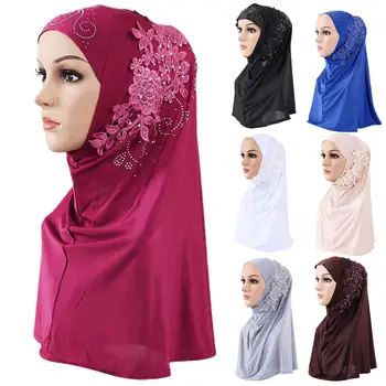Ženy Farbou Čipky Drahokamu Moslimských Hidžáb Zábal Islamská Šatka Spp Hlavu Krytie
