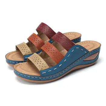 Ženy Sandále Lady Troch farieb, Šitie Farba Bežné Nízke Klinu Náklonu Típat Prst Topánky Žena Plus 43