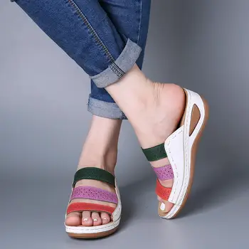 Ženy Sandále Lady Troch farieb, Šitie Farba Bežné Nízke Klinu Náklonu Típat Prst Topánky Žena Plus 43