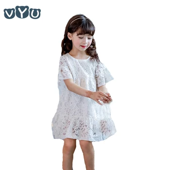 2~8 y staré baby girl dress 2020 letné bavlnené biele čipky trúby rukávy dievčatá strana sladké šaty princezná linky šaty Vestido