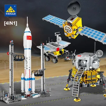 KAZI Priestor Mesiac Vstupnej Satelitov Launch Rocket Kontrolu Base Stavebné Bloky Mesto Techniku Letectva Astronaut Obrázok Tehly Hračka
