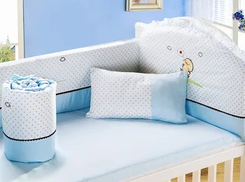 6PCS Bavlna Postieľka Detská posteľná bielizeň Nastaviť cercado bebe Baby Produkt Dojčenská Cartoon súprava de berço (4bumpers+list+vankúš)